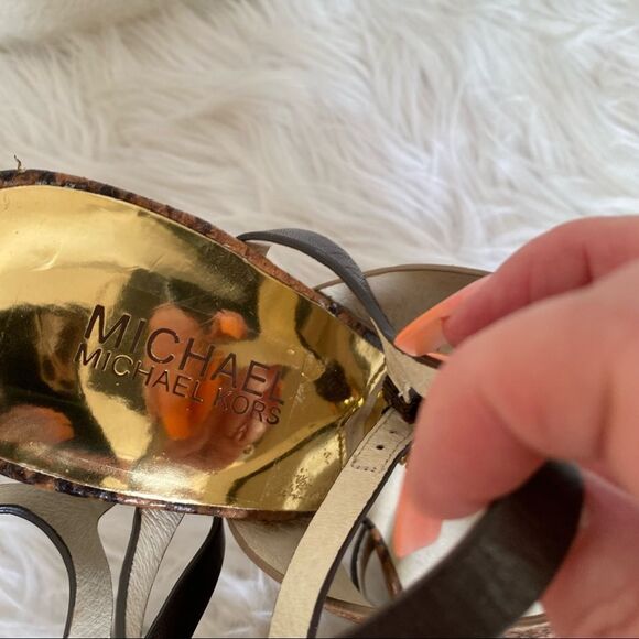 NEW Michael Kors brown snakeskin embossed leather platform strappy heel sandal 9 - Picture 10 of 12